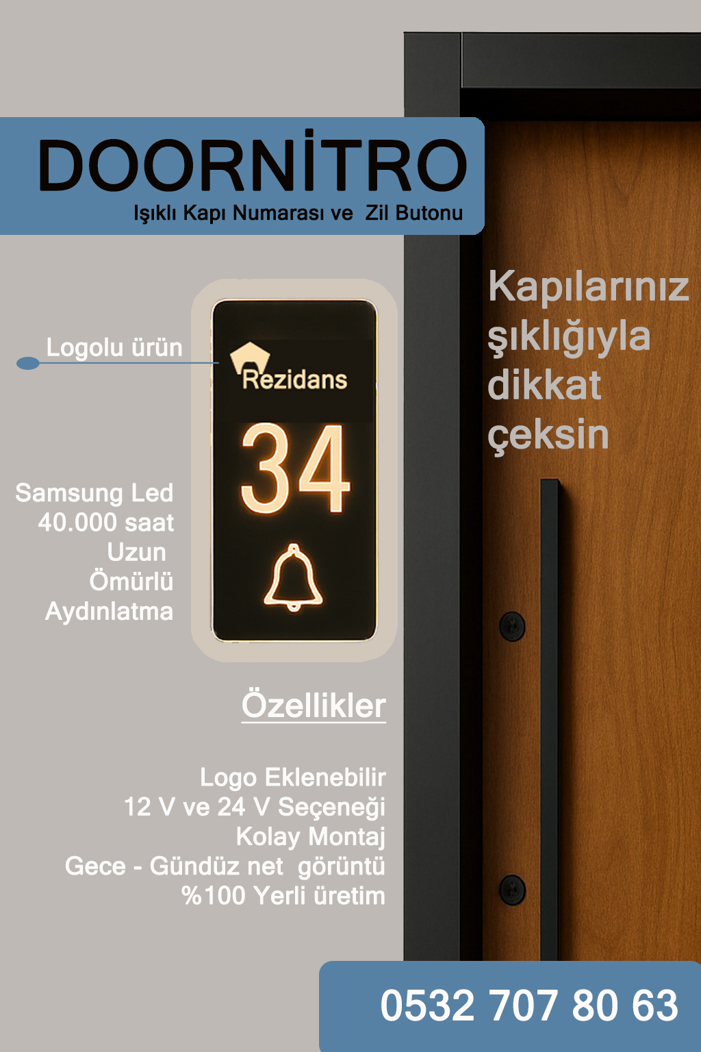 Logolu ışıklı Kapı Numarası